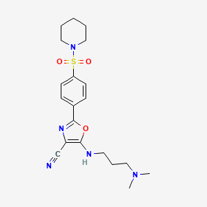 molecular formula C20H27N5O3S B2846618 5-((3-(Dimethylamino)propyl)amino)-2-(4-(piperidin-1-ylsulfonyl)phenyl)oxazole-4-carbonitrile CAS No. 941267-19-2