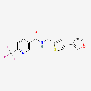 molecular formula C16H11F3N2O2S B2846631 N-{[4-(furan-3-yl)thiophen-2-yl]methyl}-6-(trifluoromethyl)pyridine-3-carboxamide CAS No. 2379988-38-0
