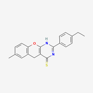 molecular formula C20H18N2OS B2846637 2-(4-ethylphenyl)-7-methyl-3H,4H,5H-chromeno[2,3-d]pyrimidine-4-thione CAS No. 872209-36-4