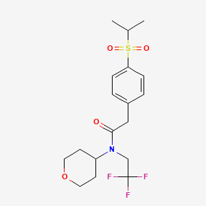 molecular formula C18H24F3NO4S B2846759 N-(oxan-4-yl)-2-[4-(propane-2-sulfonyl)phenyl]-N-(2,2,2-trifluoroethyl)acetamide CAS No. 1396874-00-2