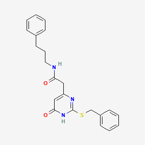 molecular formula C22H23N3O2S B2846861 2-(2-(benzylthio)-6-oxo-1,6-dihydropyrimidin-4-yl)-N-(3-phenylpropyl)acetamide CAS No. 1105235-49-1