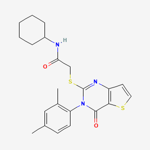 molecular formula C22H25N3O2S2 B2846919 N-cyclohexyl-2-{[3-(2,4-dimethylphenyl)-4-oxo-3,4-dihydrothieno[3,2-d]pyrimidin-2-yl]sulfanyl}acetamide CAS No. 1260984-52-8