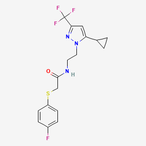 N-(2-(5-cyclopropyl-3-(trifluoromethyl)-1H-pyrazol-1-yl)ethyl)-2-((4-fluorophenyl)thio)acetamide
