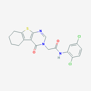 molecular formula C18H15Cl2N3O2S B284697 N-(2,5-dichlorophenyl)-2-(4-oxo-5,6,7,8-tetrahydro[1]benzothieno[2,3-d]pyrimidin-3(4H)-yl)acetamide 