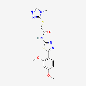 molecular formula C15H16N6O3S2 B2846972 N-(5-(2,4-dimethoxyphenyl)-1,3,4-thiadiazol-2-yl)-2-((4-methyl-4H-1,2,4-triazol-3-yl)thio)acetamide CAS No. 394232-99-6