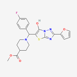 Methyl 1-((4-fluorophenyl)(2-(furan-2-yl)-6-hydroxythiazolo[3,2-b][1,2,4]triazol-5-yl)methyl)piperidine-4-carboxylate