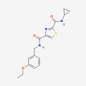 molecular formula C17H19N3O3S B2847018 N2-cyclopropyl-N4-[(3-ethoxyphenyl)methyl]-1,3-thiazole-2,4-dicarboxamide CAS No. 1251705-07-3