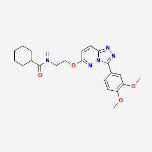 molecular formula C22H27N5O4 B2847023 N-(2-((3-(3,4-dimethoxyphenyl)-[1,2,4]triazolo[4,3-b]pyridazin-6-yl)oxy)ethyl)cyclohexanecarboxamide CAS No. 1021125-57-4