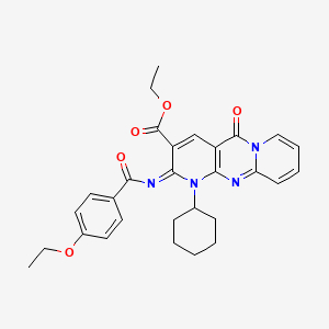 molecular formula C29H30N4O5 B2847036 ethyl 7-cyclohexyl-6-(4-ethoxybenzoyl)imino-2-oxo-1,7,9-triazatricyclo[8.4.0.03,8]tetradeca-3(8),4,9,11,13-pentaene-5-carboxylate CAS No. 534579-28-7