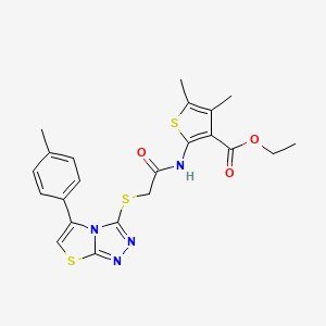 molecular formula C22H22N4O3S3 B2847045 Ethyl 4,5-dimethyl-2-(2-((5-(p-tolyl)thiazolo[2,3-c][1,2,4]triazol-3-yl)thio)acetamido)thiophene-3-carboxylate CAS No. 690645-43-3