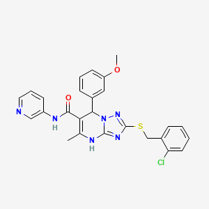 molecular formula C26H23ClN6O2S B2847072 2-[(2-chlorobenzyl)thio]-7-(3-methoxyphenyl)-5-methyl-N-pyridin-3-yl-4,7-dihydro[1,2,4]triazolo[1,5-a]pyrimidine-6-carboxamide CAS No. 536991-58-9
