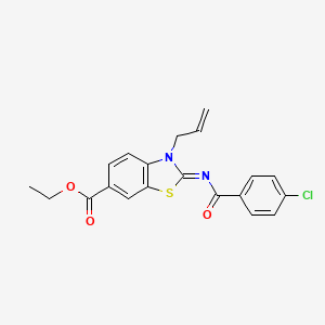 molecular formula C20H17ClN2O3S B2847073 ethyl (2Z)-2-[(4-chlorobenzoyl)imino]-3-(prop-2-en-1-yl)-2,3-dihydro-1,3-benzothiazole-6-carboxylate CAS No. 865174-56-7