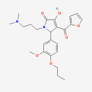 molecular formula C24H30N2O6 B2847075 1-(3-(dimethylamino)propyl)-4-(furan-2-carbonyl)-3-hydroxy-5-(3-methoxy-4-propoxyphenyl)-1H-pyrrol-2(5H)-one CAS No. 638134-15-3