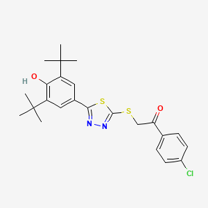 molecular formula C24H27ClN2O2S2 B2847077 1-(4-Chlorophenyl)-2-({5-[3,5-di(tert-butyl)-4-hydroxyphenyl]-1,3,4-thiadiazol-2-yl}sulfanyl)-1-ethanone CAS No. 478063-33-1