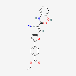 molecular formula C23H18N2O5 B2847104 ethyl 4-(5-{2-cyano-2-[(2-hydroxyphenyl)carbamoyl]eth-1-en-1-yl}furan-2-yl)benzoate CAS No. 380434-47-9