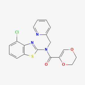 molecular formula C18H14ClN3O3S B2847114 N-(4-chloro-1,3-benzothiazol-2-yl)-N-[(pyridin-2-yl)methyl]-5,6-dihydro-1,4-dioxine-2-carboxamide CAS No. 899964-24-0