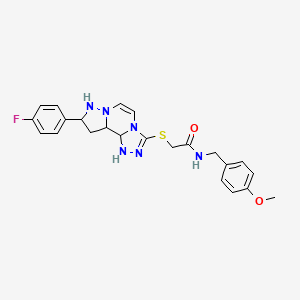 molecular formula C23H19FN6O2S B2847127 2-{[11-(4-氟苯基)-3,4,6,9,10-五氮杂三环[7.3.0.0^{2,6}]十二烯-5-基]硫代}-N-[(4-甲氧基苯基)甲基]乙酰胺 CAS No. 1207009-00-4