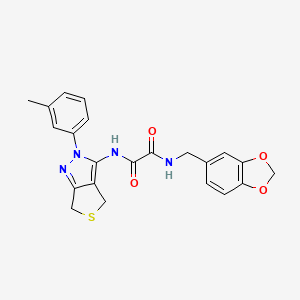 molecular formula C22H20N4O4S B2847135 N1-(benzo[d][1,3]dioxol-5-ylmethyl)-N2-(2-(m-tolyl)-4,6-dihydro-2H-thieno[3,4-c]pyrazol-3-yl)oxalamide CAS No. 899755-96-5
