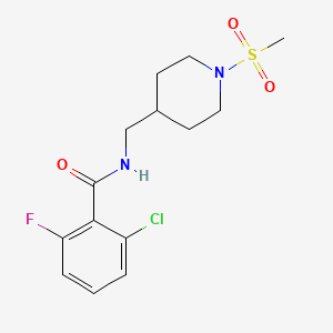 molecular formula C14H18ClFN2O3S B2847136 2-chloro-6-fluoro-N-((1-(methylsulfonyl)piperidin-4-yl)methyl)benzamide CAS No. 1234974-05-0