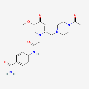molecular formula C22H27N5O5 B2847140 4-(2-(2-((4-acetylpiperazin-1-yl)methyl)-5-methoxy-4-oxopyridin-1(4H)-yl)acetamido)benzamide CAS No. 921477-87-4