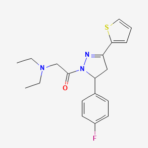 molecular formula C19H22FN3OS B2847145 2-(diethylamino)-1-(5-(4-fluorophenyl)-3-(thiophen-2-yl)-4,5-dihydro-1H-pyrazol-1-yl)ethanone CAS No. 1021228-05-6