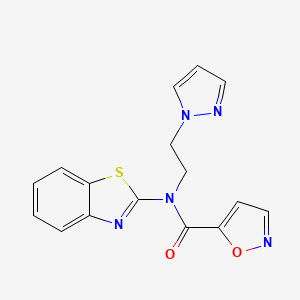 molecular formula C16H13N5O2S B2847188 N-(1,3-benzothiazol-2-yl)-N-[2-(1H-pyrazol-1-yl)ethyl]-1,2-oxazole-5-carboxamide CAS No. 1173030-61-9
