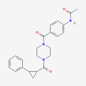 molecular formula C23H25N3O3 B2847215 N-(4-(4-(2-phenylcyclopropanecarbonyl)piperazine-1-carbonyl)phenyl)acetamide CAS No. 1210640-38-2