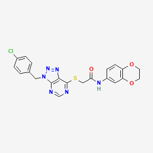 molecular formula C21H17ClN6O3S B2847237 2-((3-(4-chlorobenzyl)-3H-[1,2,3]triazolo[4,5-d]pyrimidin-7-yl)thio)-N-(2,3-dihydrobenzo[b][1,4]dioxin-6-yl)acetamide CAS No. 941906-00-9