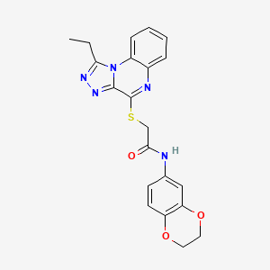molecular formula C21H19N5O3S B2847239 N-(2,3-DIHYDRO-1,4-BENZODIOXIN-6-YL)-2-({1-ETHYL-[1,2,4]TRIAZOLO[4,3-A]QUINOXALIN-4-YL}SULFANYL)ACETAMIDE CAS No. 1358401-82-7