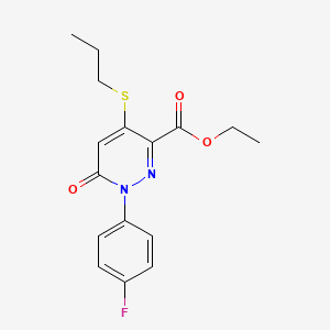 molecular formula C16H17FN2O3S B2847258 Ethyl 1-(4-fluorophenyl)-6-oxo-4-(propylsulfanyl)-1,6-dihydro-3-pyridazinecarboxylate CAS No. 339096-26-3