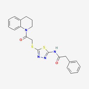 molecular formula C21H20N4O2S2 B2847304 N-(5-((2-(3,4-dihydroquinolin-1(2H)-yl)-2-oxoethyl)thio)-1,3,4-thiadiazol-2-yl)-2-phenylacetamide CAS No. 392300-04-8