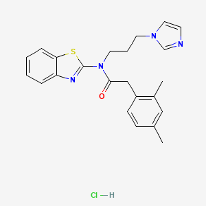 molecular formula C23H25ClN4OS B2847339 N-(3-(1H-imidazol-1-yl)propyl)-N-(benzo[d]thiazol-2-yl)-2-(2,4-dimethylphenyl)acetamide hydrochloride CAS No. 1216645-41-8