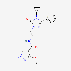 molecular formula C17H20N6O3S B2847385 N-(2-(4-cyclopropyl-5-oxo-3-(thiophen-2-yl)-4,5-dihydro-1H-1,2,4-triazol-1-yl)ethyl)-3-methoxy-1-methyl-1H-pyrazole-4-carboxamide CAS No. 1448123-90-7