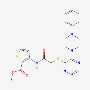 molecular formula C22H23N5O3S2 B2847418 Methyl 3-(2-{[3-(4-phenylpiperazin-1-yl)pyrazin-2-yl]sulfanyl}acetamido)thiophene-2-carboxylate CAS No. 1029733-74-1