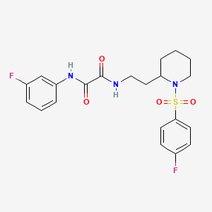 molecular formula C21H23F2N3O4S B2847435 N-{2-[1-(4-fluorobenzenesulfonyl)piperidin-2-yl]ethyl}-N'-(3-fluorophenyl)ethanediamide CAS No. 898450-02-7
