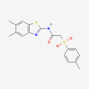 molecular formula C18H18N2O3S2 B2847448 N-(5,6-dimethylbenzo[d]thiazol-2-yl)-2-tosylacetamide CAS No. 898372-26-4