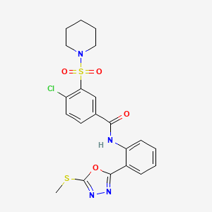 molecular formula C21H21ClN4O4S2 B2847450 4-chloro-N-(2-(5-(methylthio)-1,3,4-oxadiazol-2-yl)phenyl)-3-(piperidin-1-ylsulfonyl)benzamide CAS No. 890595-24-1