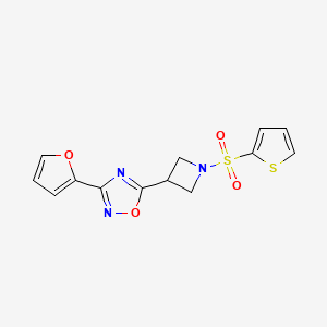 molecular formula C13H11N3O4S2 B2847452 3-(Furan-2-yl)-5-(1-(thiophen-2-ylsulfonyl)azetidin-3-yl)-1,2,4-oxadiazole CAS No. 1428349-97-6