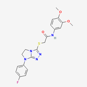 molecular formula C20H20FN5O3S B2847457 N-(3,4-dimethoxyphenyl)-2-((7-(4-fluorophenyl)-6,7-dihydro-5H-imidazo[2,1-c][1,2,4]triazol-3-yl)thio)acetamide CAS No. 921514-88-7