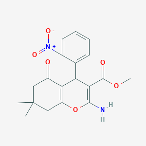 molecular formula C19H20N2O6 B2847464 methyl 2-amino-7,7-dimethyl-4-(2-nitrophenyl)-5-oxo-5,6,7,8-tetrahydro-4H-chromene-3-carboxylate CAS No. 315671-32-0