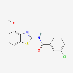 molecular formula C16H13ClN2O2S B2847470 3-chloro-N-(4-methoxy-7-methyl-1,3-benzothiazol-2-yl)benzamide CAS No. 912759-63-8