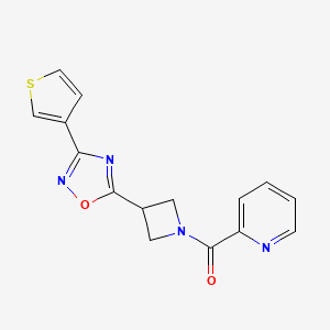 molecular formula C15H12N4O2S B2847519 Pyridin-2-yl(3-(3-(thiophen-3-yl)-1,2,4-oxadiazol-5-yl)azetidin-1-yl)methanone CAS No. 1396845-17-2
