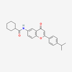 molecular formula C25H27NO3 B2847522 N-{4-oxo-2-[4-(propan-2-yl)phenyl]-4H-chromen-6-yl}cyclohexanecarboxamide CAS No. 923150-29-2