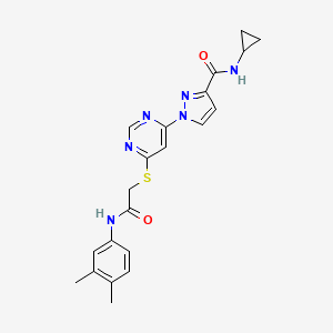 molecular formula C21H22N6O2S B2847535 N-cyclopropyl-1-[6-({[(3,4-dimethylphenyl)carbamoyl]methyl}sulfanyl)pyrimidin-4-yl]-1H-pyrazole-3-carboxamide CAS No. 2309745-80-8