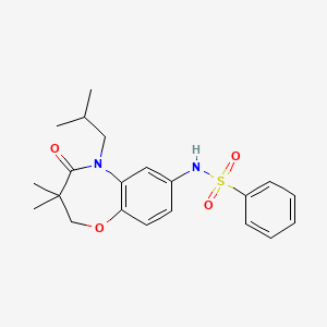 molecular formula C21H26N2O4S B2847549 N-(5-isobutyl-3,3-dimethyl-4-oxo-2,3,4,5-tetrahydrobenzo[b][1,4]oxazepin-7-yl)benzenesulfonamide CAS No. 922057-42-9