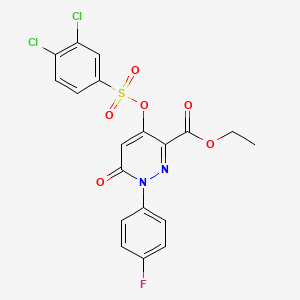 molecular formula C19H13Cl2FN2O6S B2847585 Ethyl 4-(((3,4-dichlorophenyl)sulfonyl)oxy)-1-(4-fluorophenyl)-6-oxo-1,6-dihydropyridazine-3-carboxylate CAS No. 899728-38-2