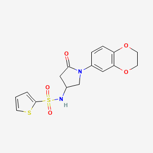 molecular formula C16H16N2O5S2 B2847590 N-[1-(2,3-dihydro-1,4-benzodioxin-6-yl)-5-oxopyrrolidin-3-yl]thiophene-2-sulfonamide CAS No. 905688-93-9