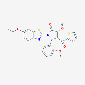 molecular formula C25H20N2O5S2 B284768 1-(6-ethoxy-1,3-benzothiazol-2-yl)-3-hydroxy-5-(2-methoxyphenyl)-4-(2-thienylcarbonyl)-1,5-dihydro-2H-pyrrol-2-one 