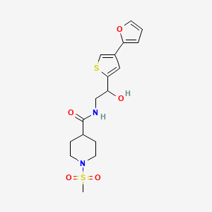 molecular formula C17H22N2O5S2 B2847697 N-{2-[4-(furan-2-yl)thiophen-2-yl]-2-hydroxyethyl}-1-methanesulfonylpiperidine-4-carboxamide CAS No. 2380041-49-4