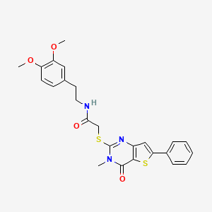molecular formula C25H25N3O4S2 B2847704 N-[2-(3,4-dimethoxyphenyl)ethyl]-2-({3-methyl-4-oxo-6-phenyl-3H,4H-thieno[3,2-d]pyrimidin-2-yl}sulfanyl)acetamide CAS No. 1105198-56-8